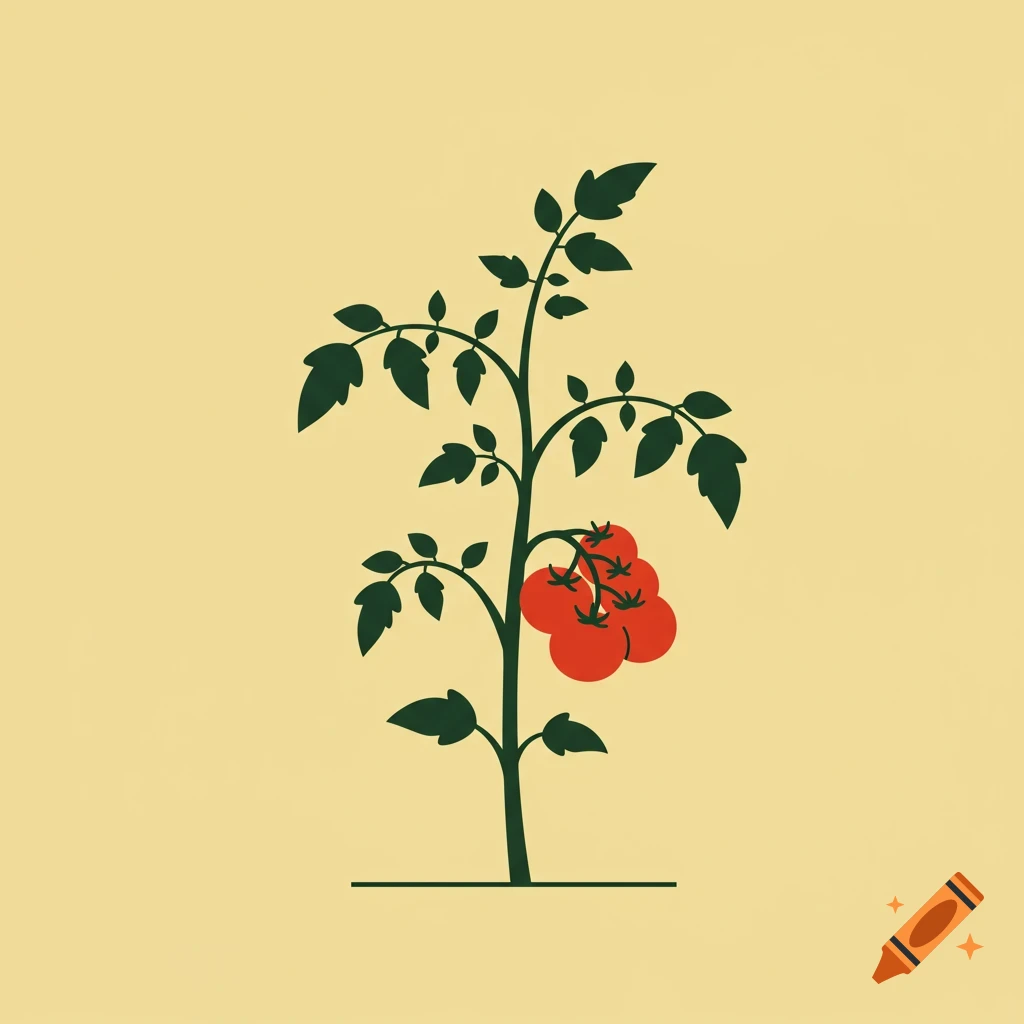 A simple illustration of a tomato plant with red tomatoes.