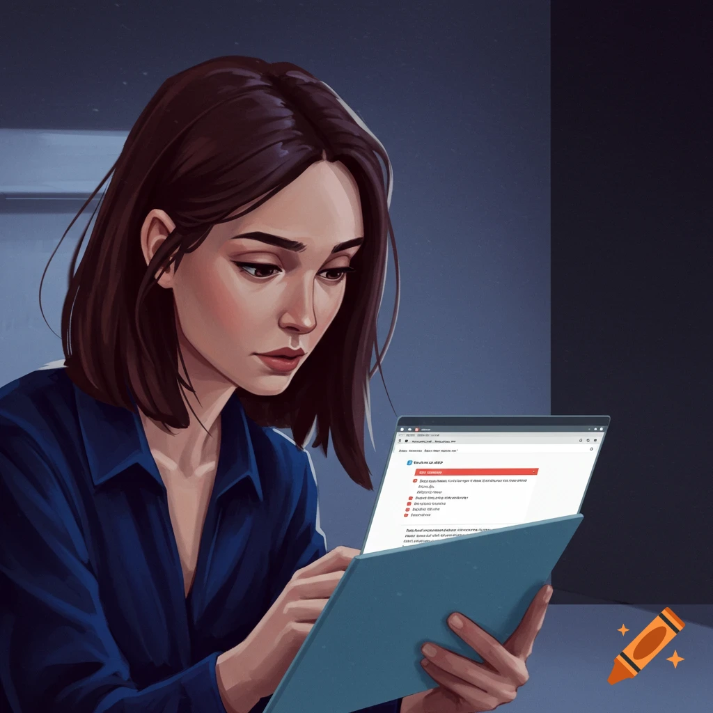 A woman looking at a laptop screen.
