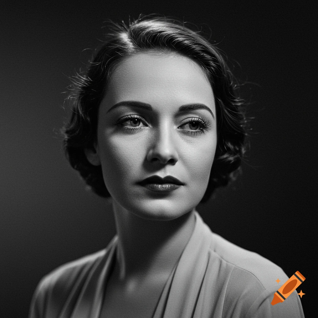 Black and white portrait of a woman in 1920s style lighting