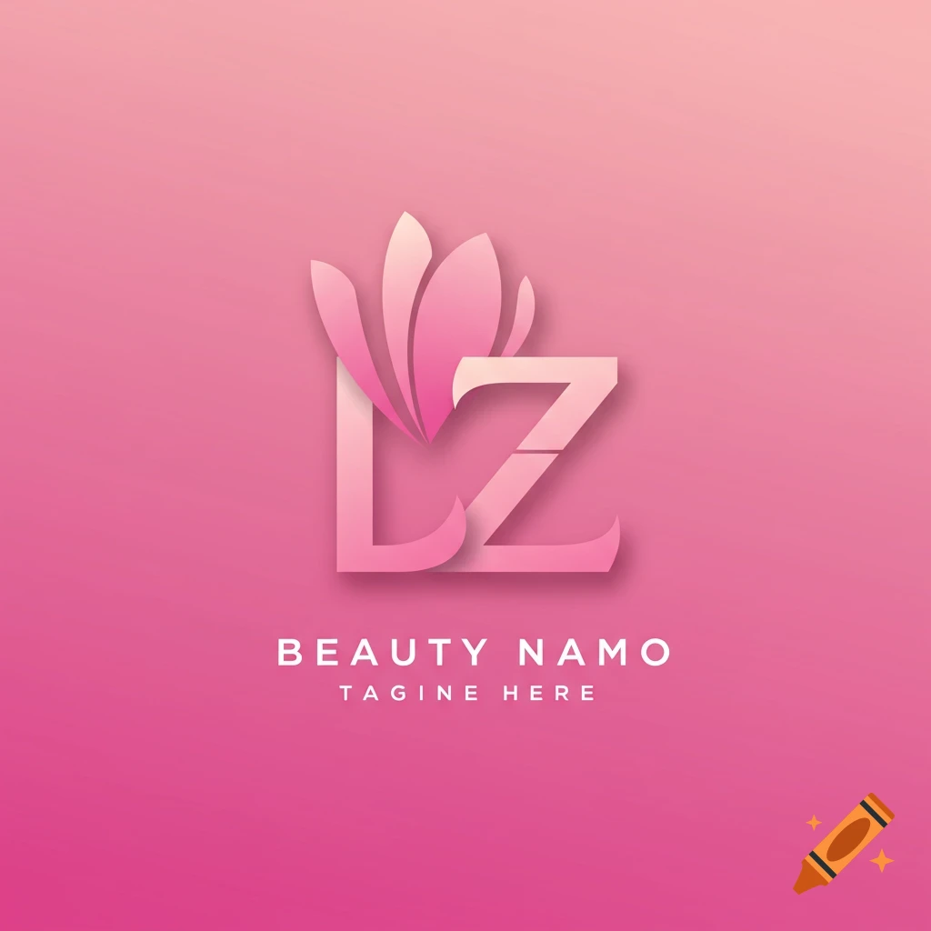 A pink logo with stylized letters L and Z, above the words BEAUTY NAMO and TAGINE HERE, on a pink gradient background.