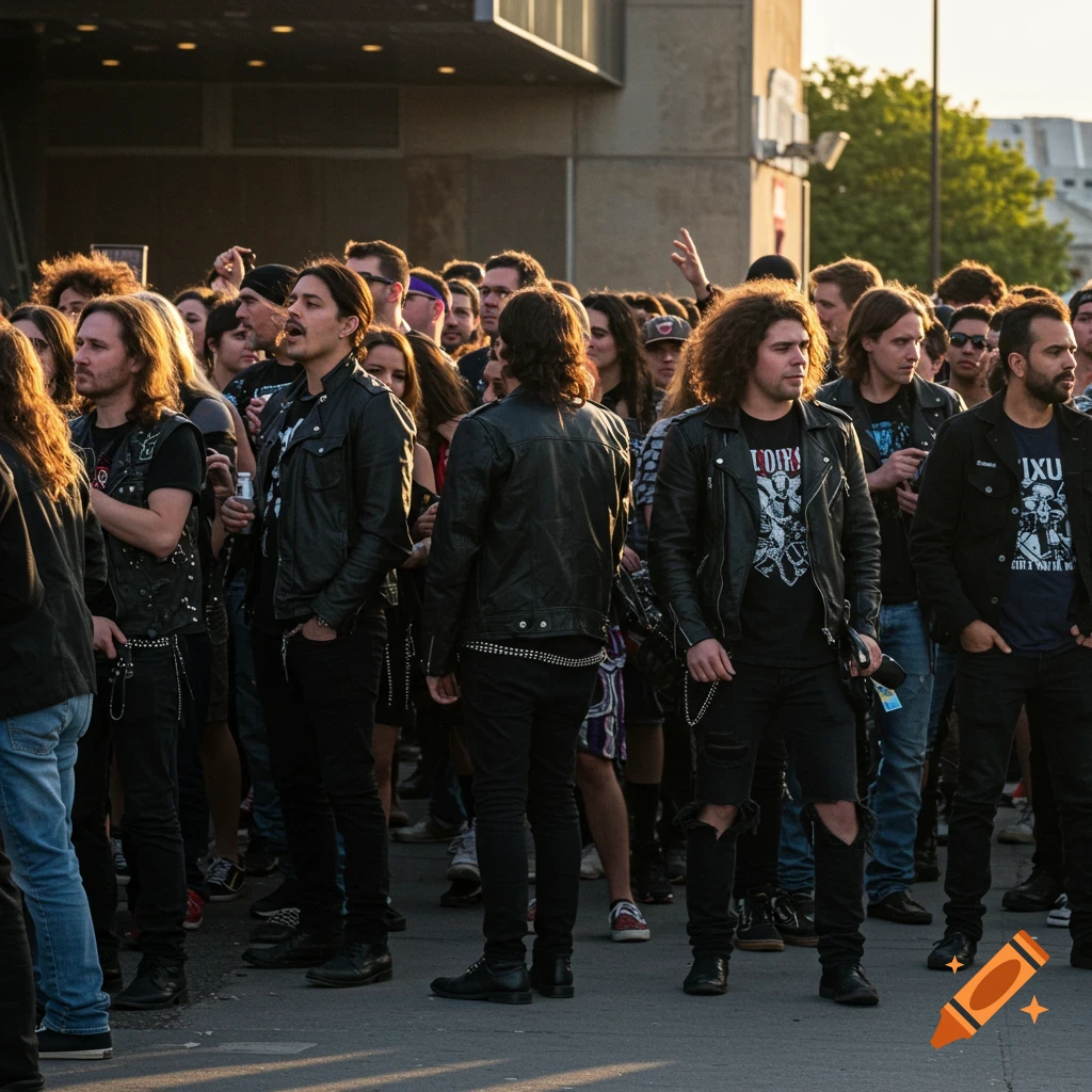 A crowd of rock and roll fans waiting outside.