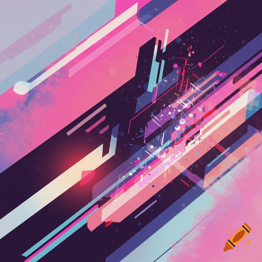 Abstract digital art with pink, blue, and purple geometric shapes and lines