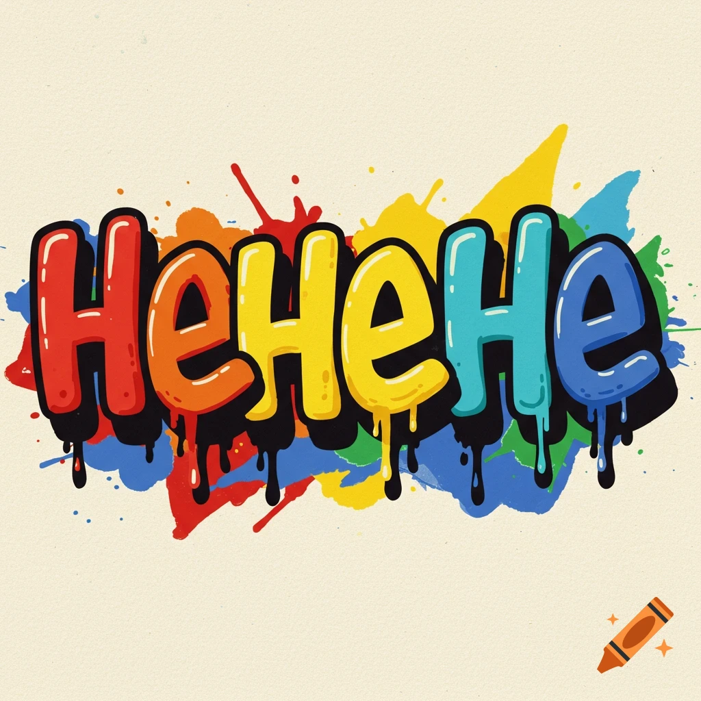Colorful graffiti text spelling HeHeHe with paint drips and splatters.