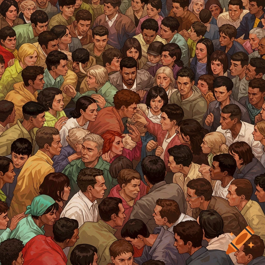 A large, densely packed crowd of people.