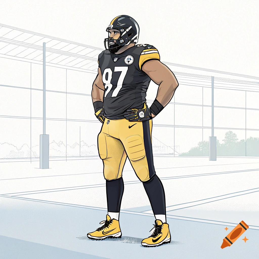 Drawing of a football player in uniform number 97.