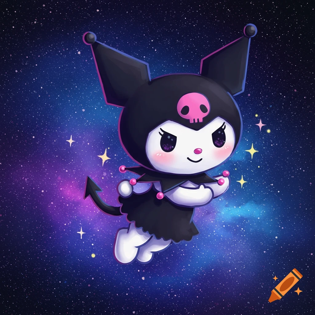 Kuromi flying in space.