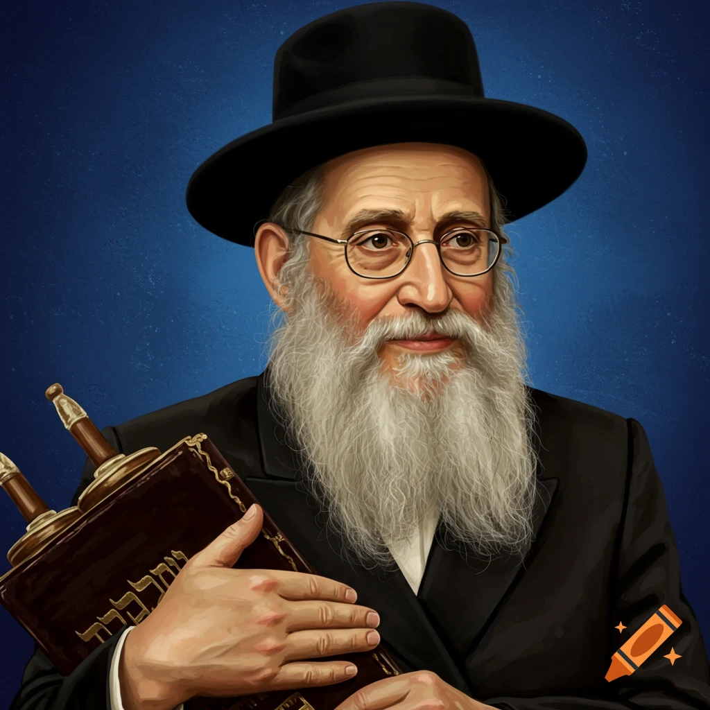A man with a beard, glasses, hat, and suit holds a Torah scroll.