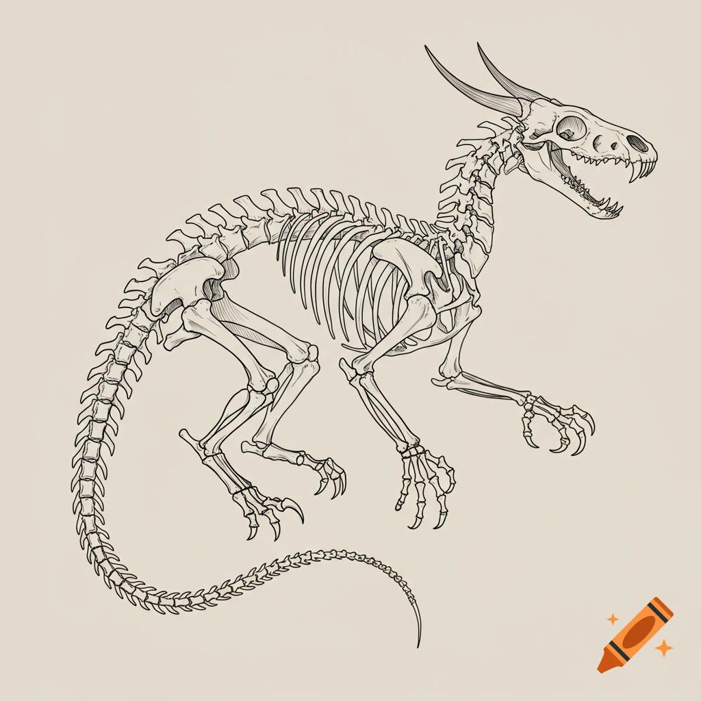 Line drawing of a dragon skeleton