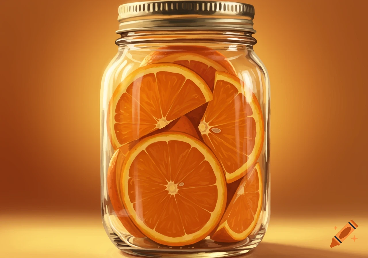 Orange slices inside a glass mason jar.
