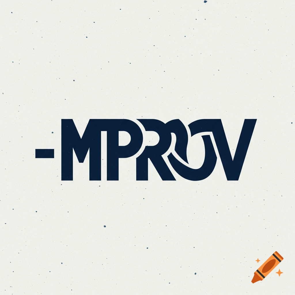 Stylized text -MPROV with M and V around PRO, on a textured background.