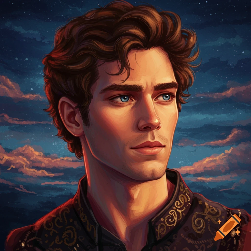 A man against a starry night sky with clouds