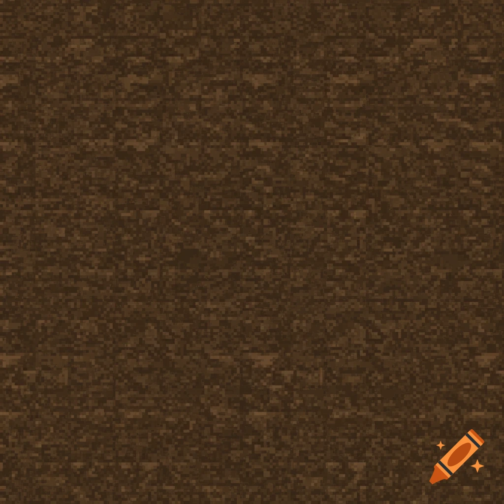 Seamless pixel art texture of dark brown dirt with shades of brown, black, and beige.