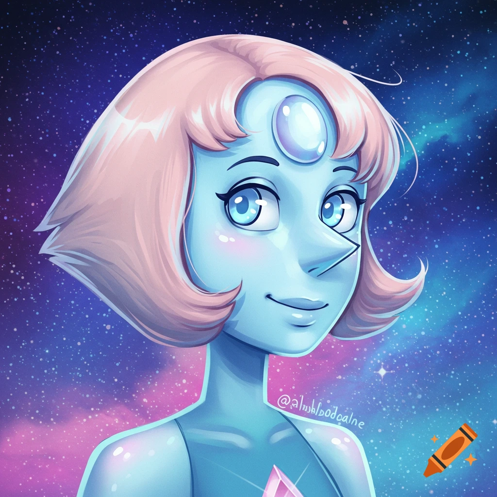 Pearl from Steven Universe against a starry space background