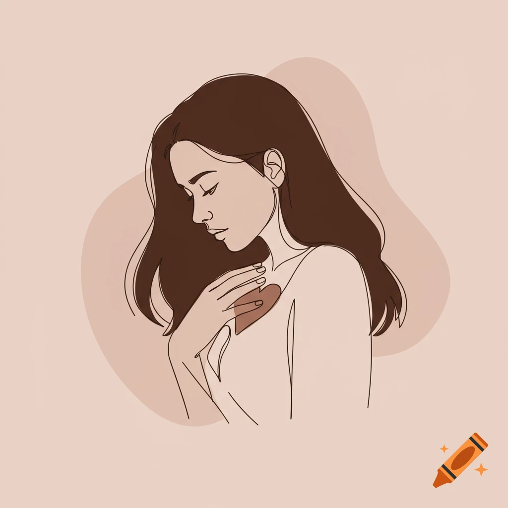 Minimalist line drawing of a person with hand over heart.