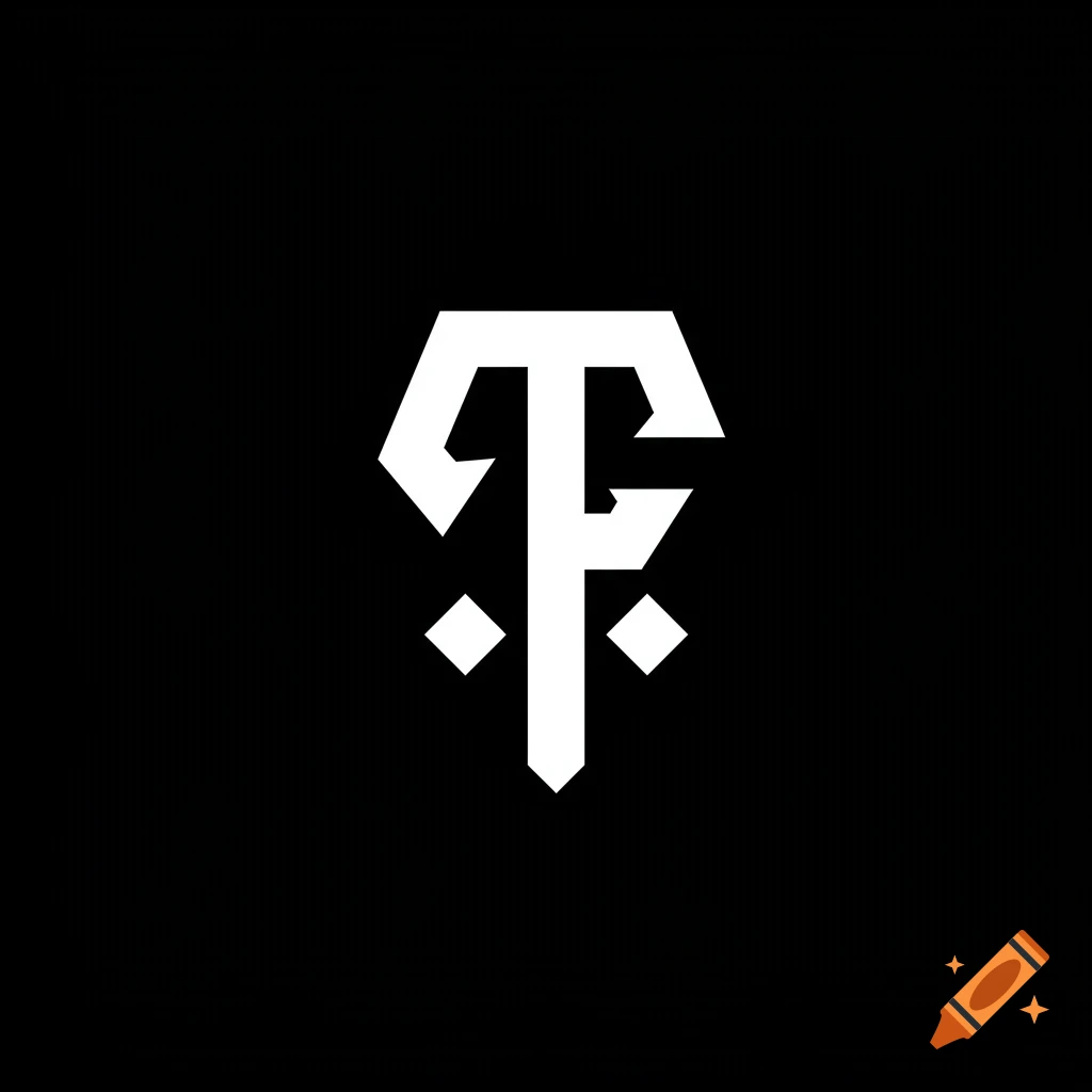 A white stylized symbol resembling merged letters T and F on a black background.