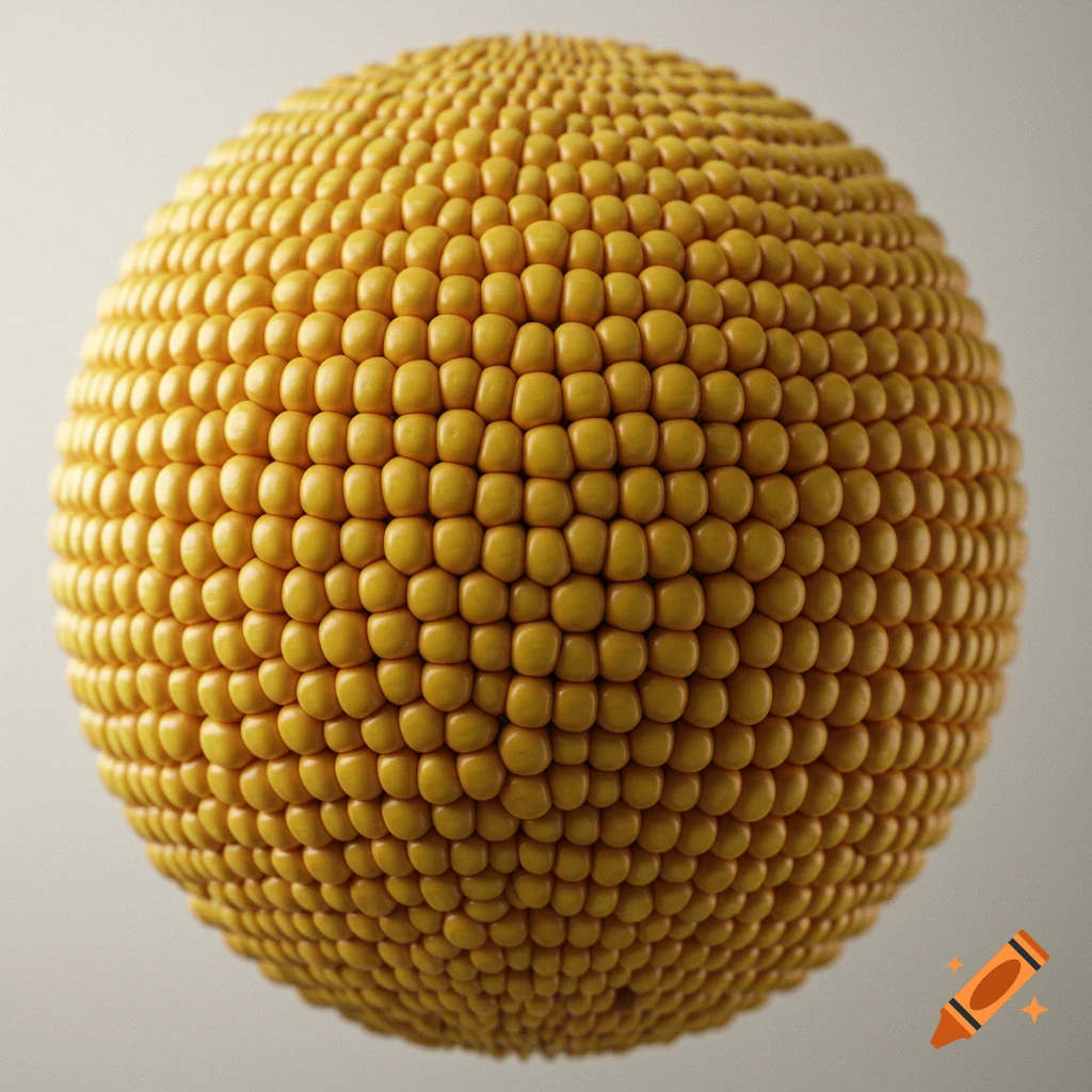 A sphere covered entirely in yellow corn kernels.