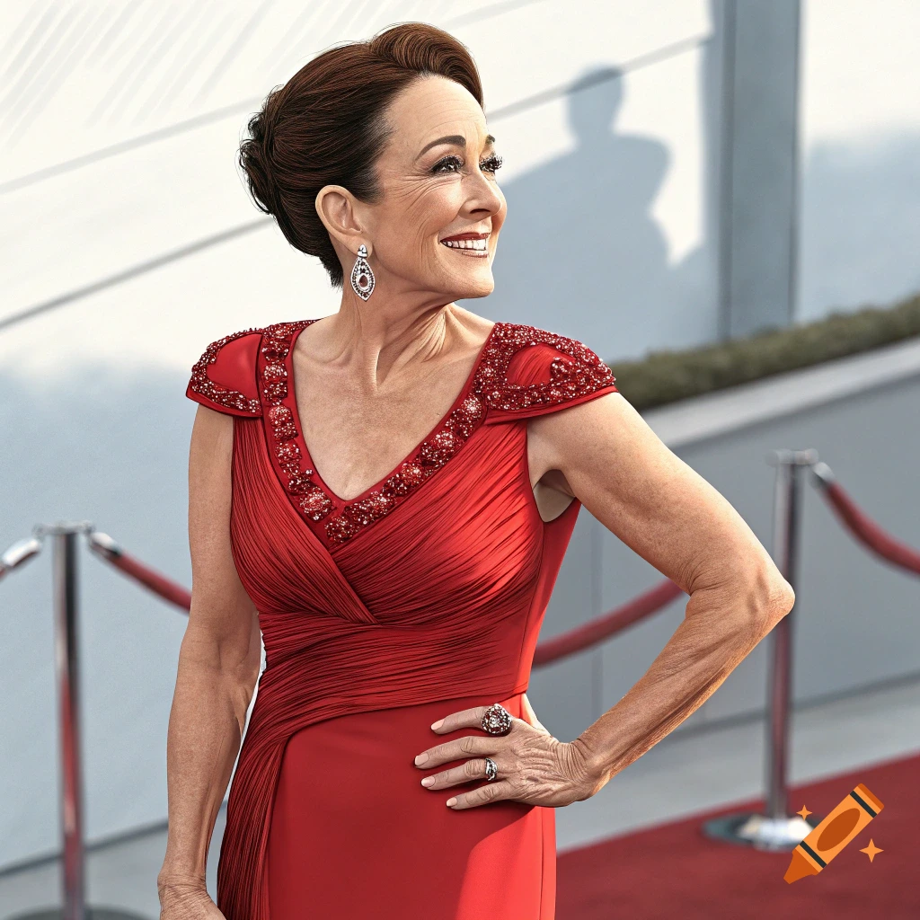 Woman in red dress on a red carpet