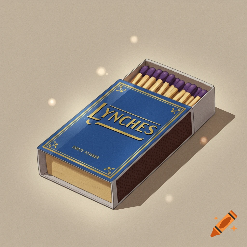 A blue and gold matchbox labeled 'LYNCHES'.