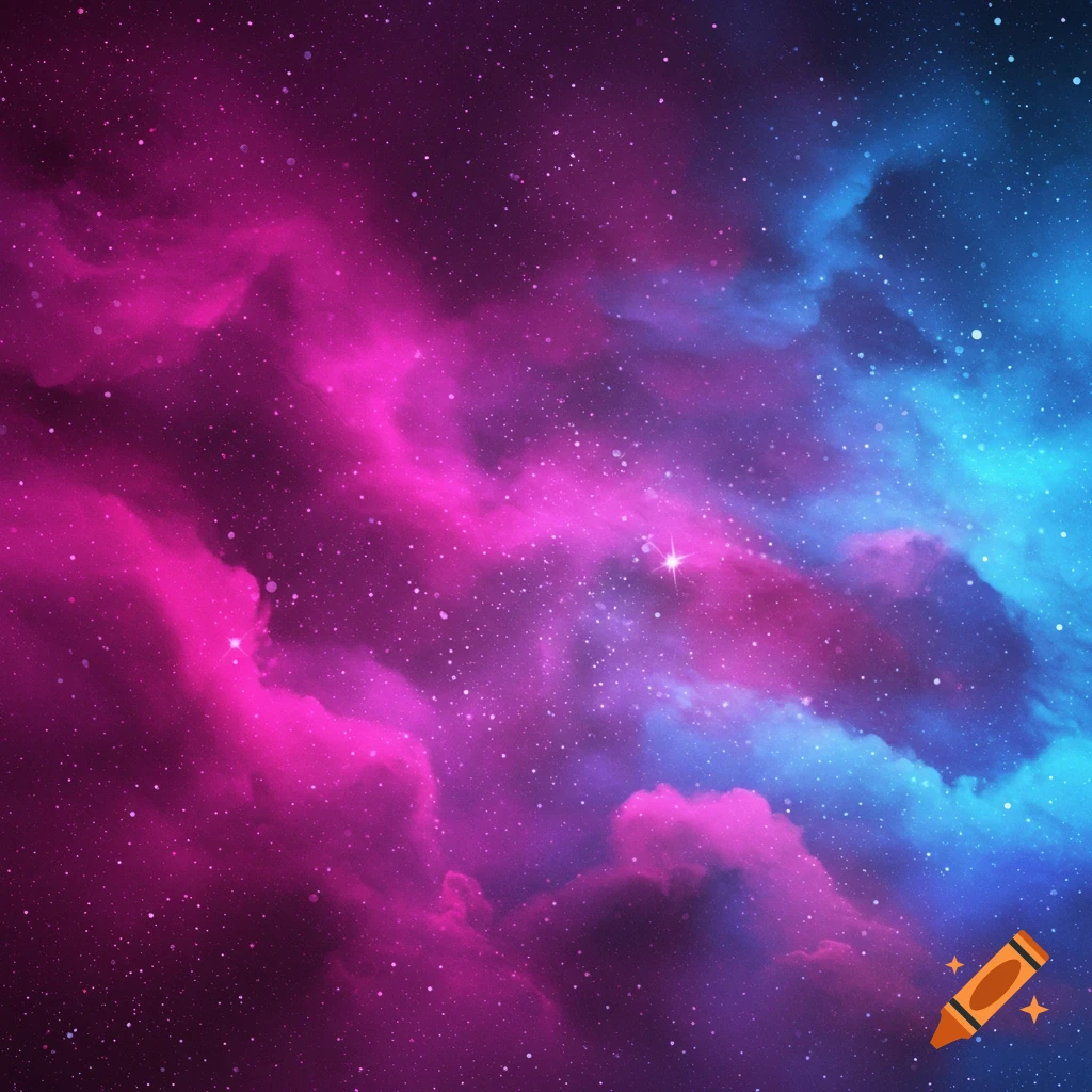Vibrant pink and blue nebula in space with stars.