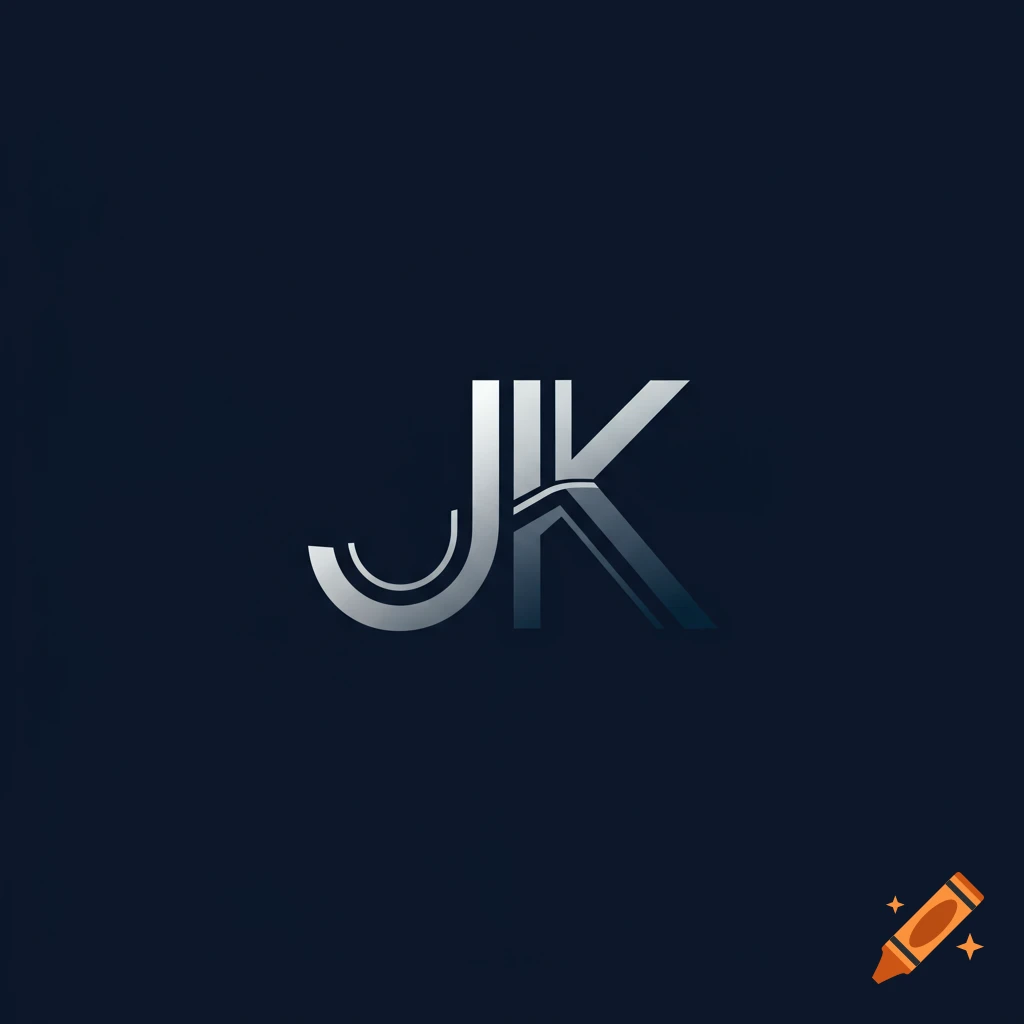 Metallic logo of the letters JK on a dark background.