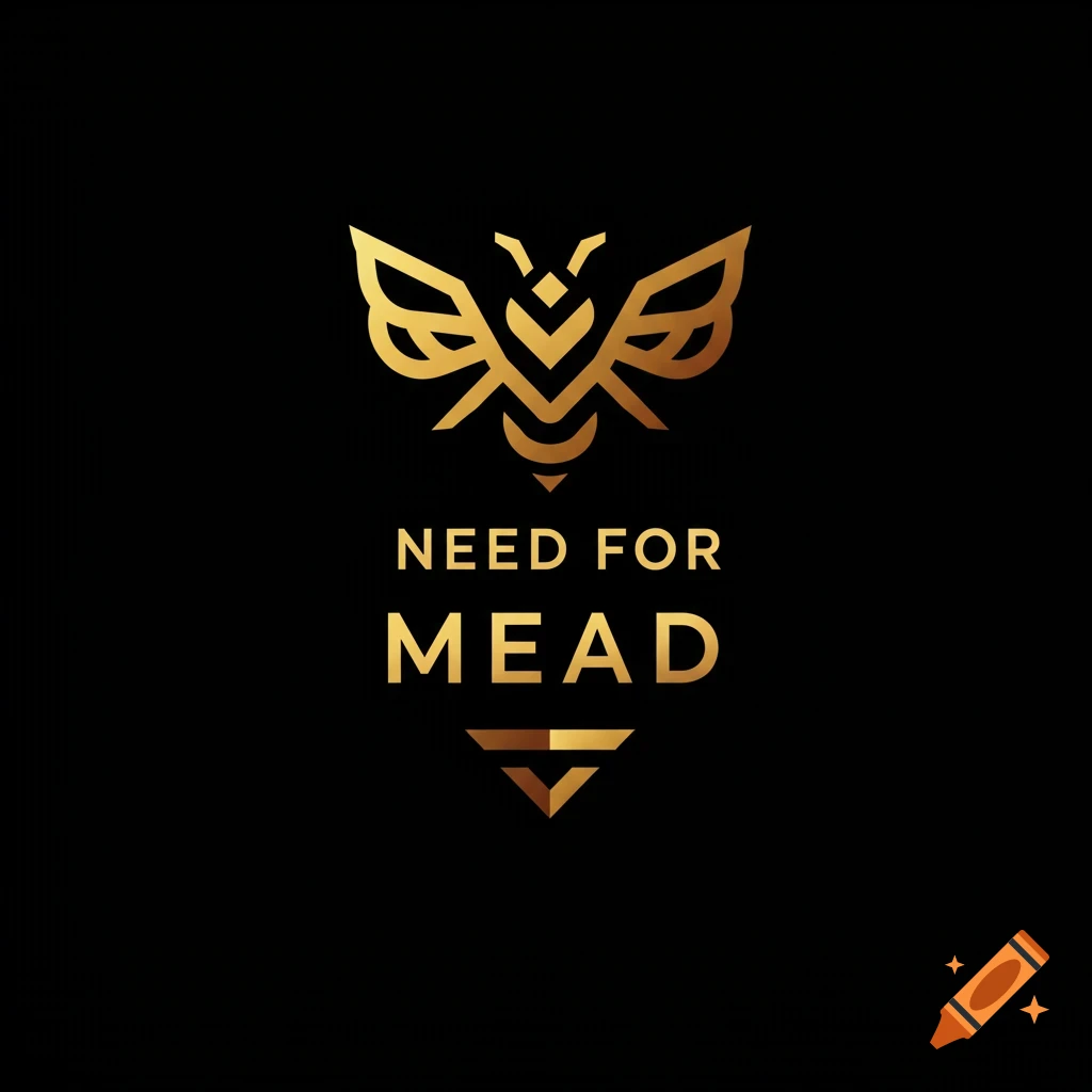 Golden logo with stylized bee and 'Need For Mead' text on black background.