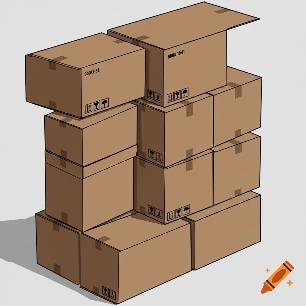 Stacked cardboard boxes in an illustrated style.