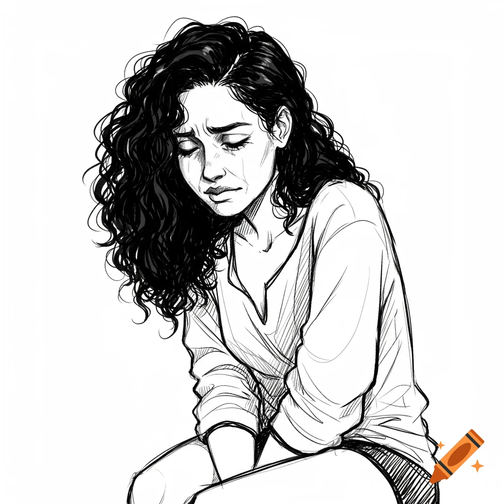 Sketch of a woman crying