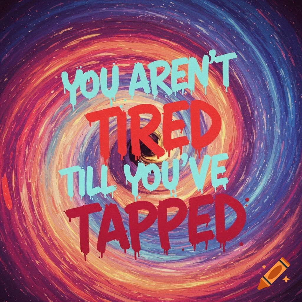 Text on a swirling colorful abstract background.