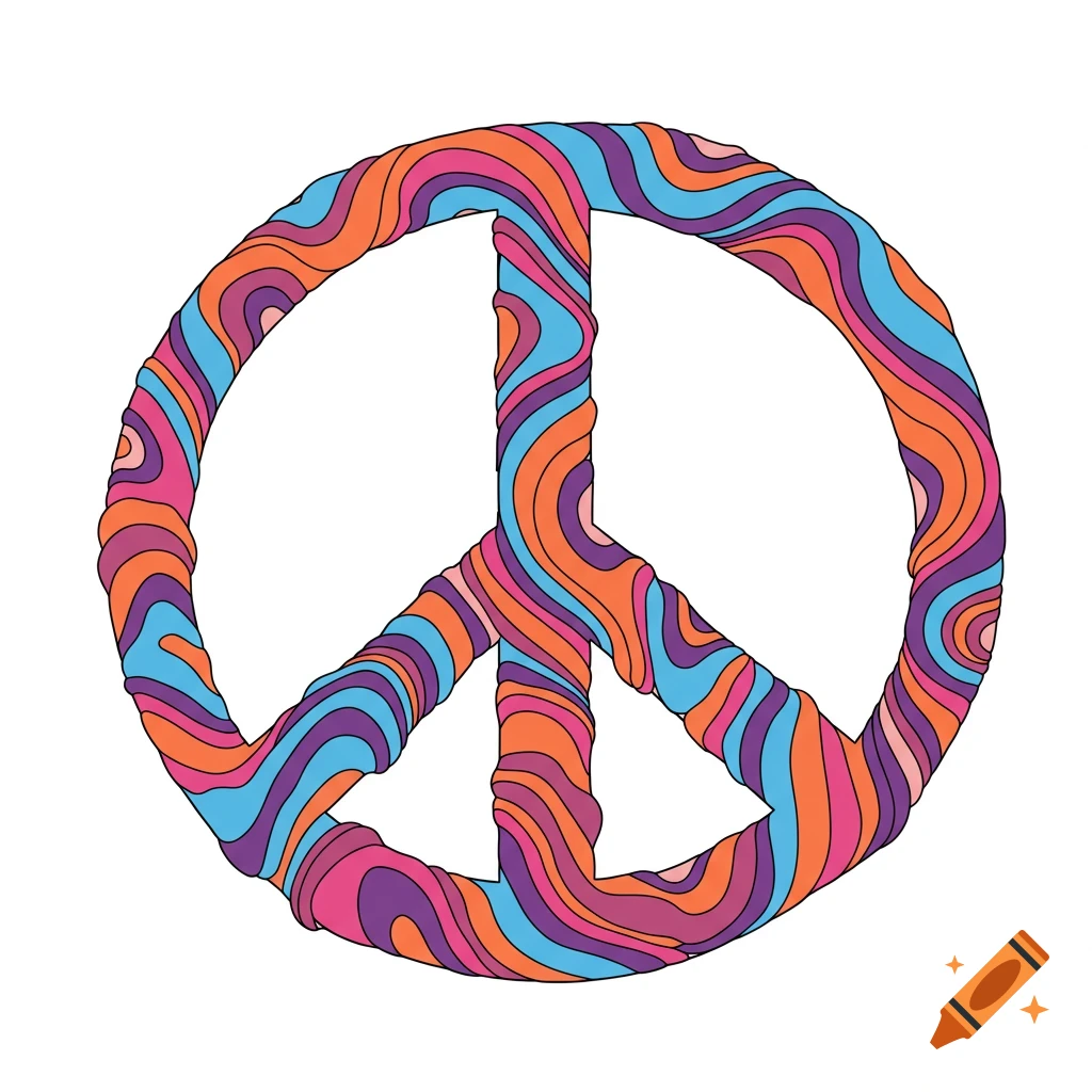 Colorful groovy peace sign icon on white background