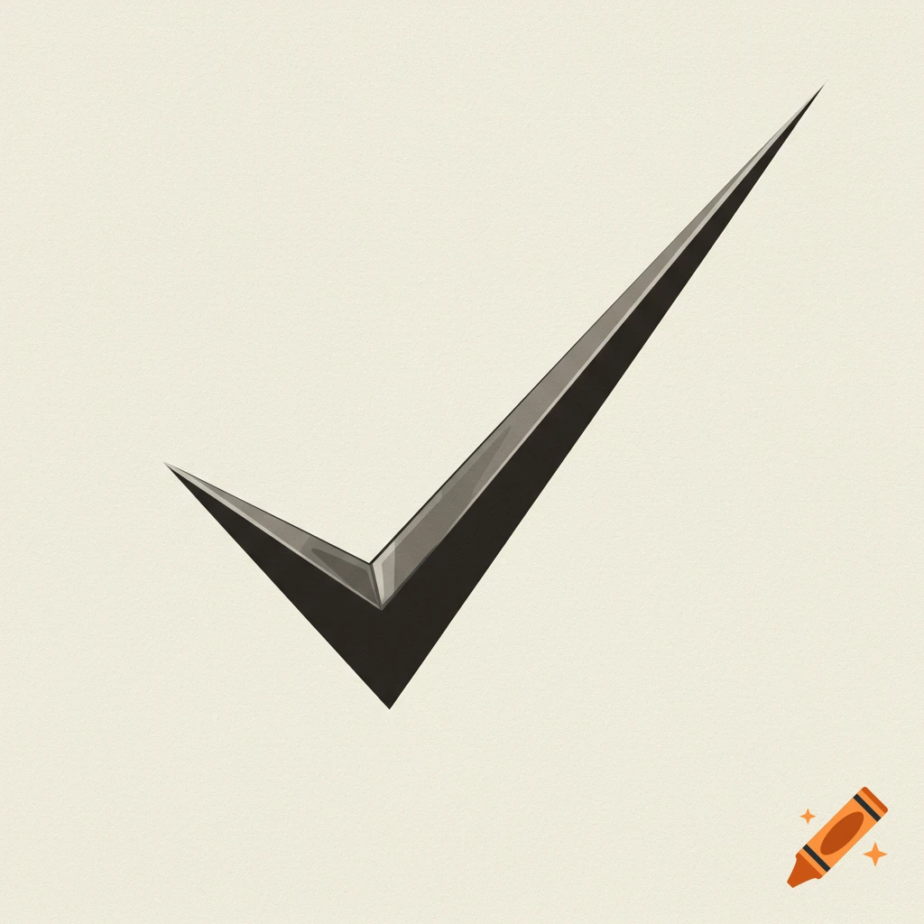 A sharp, stylized black checkmark on a light textured background.