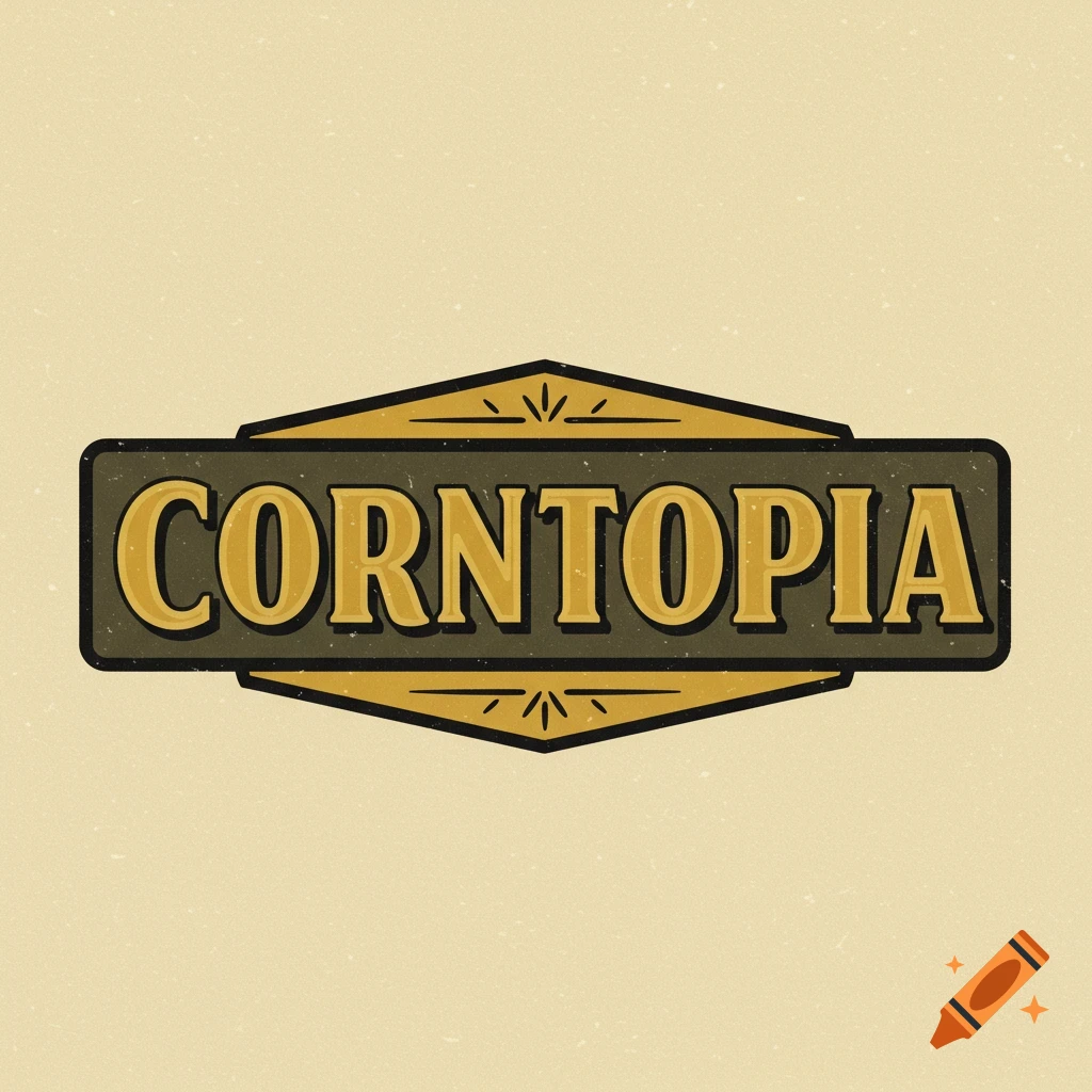 Retro style logo with the word CORNTOPA in a banner.