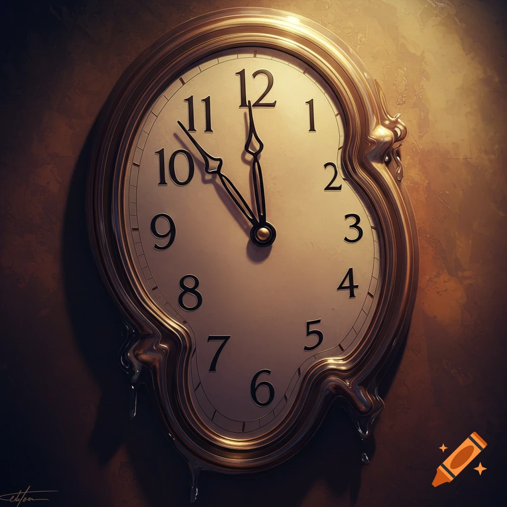 A melting gold-framed clock on a wall