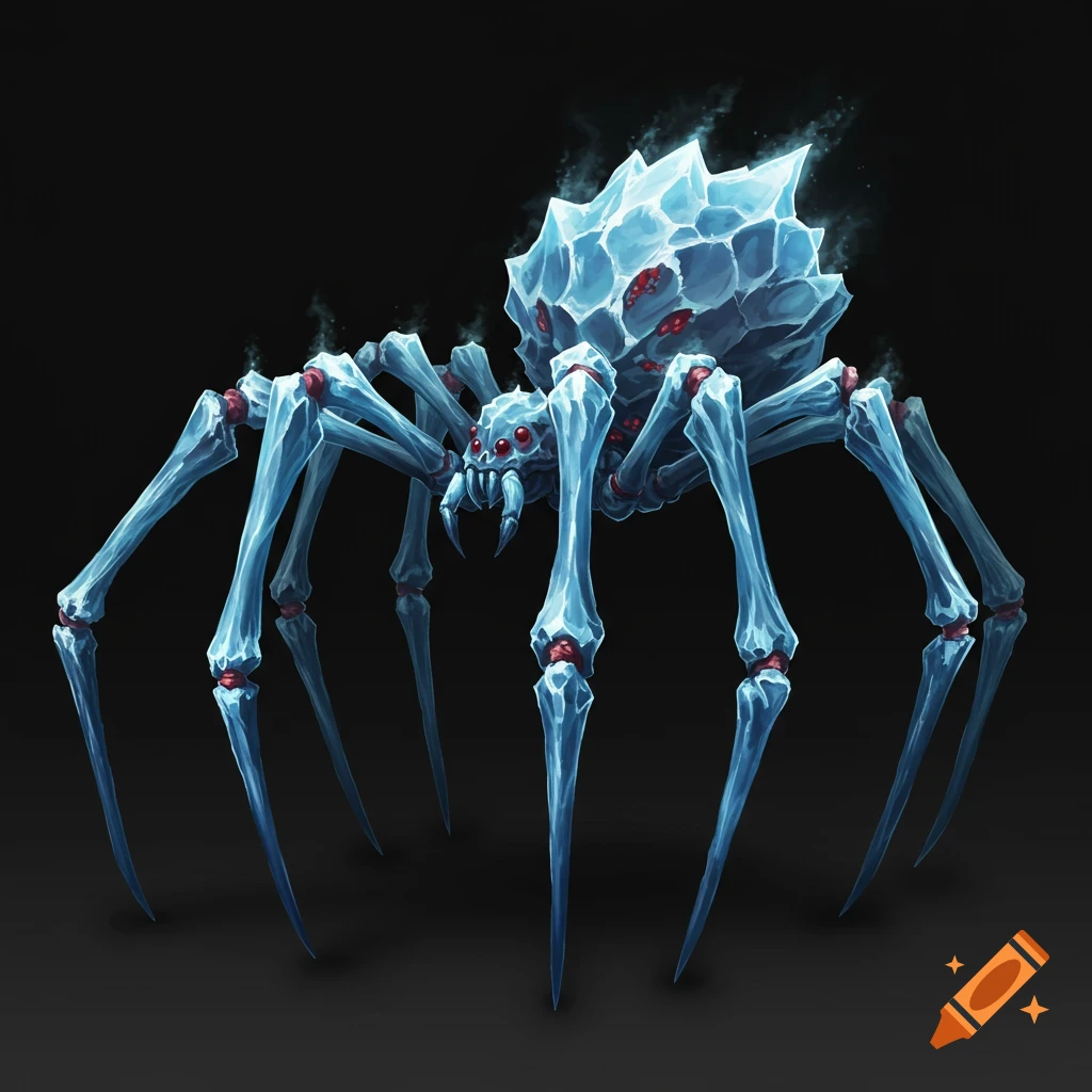 A fantasy ice skeleton spider