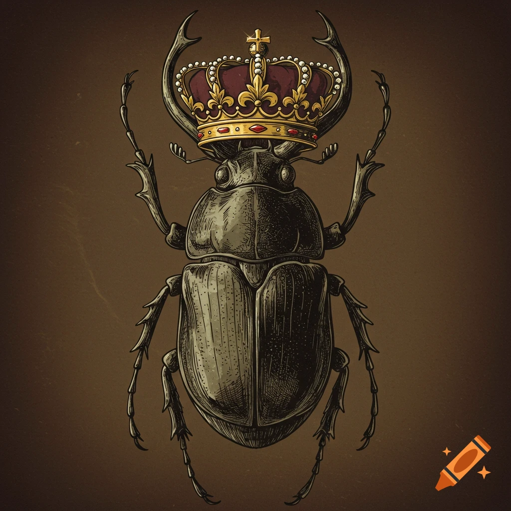 An illustration of a beetle wearing a crown.