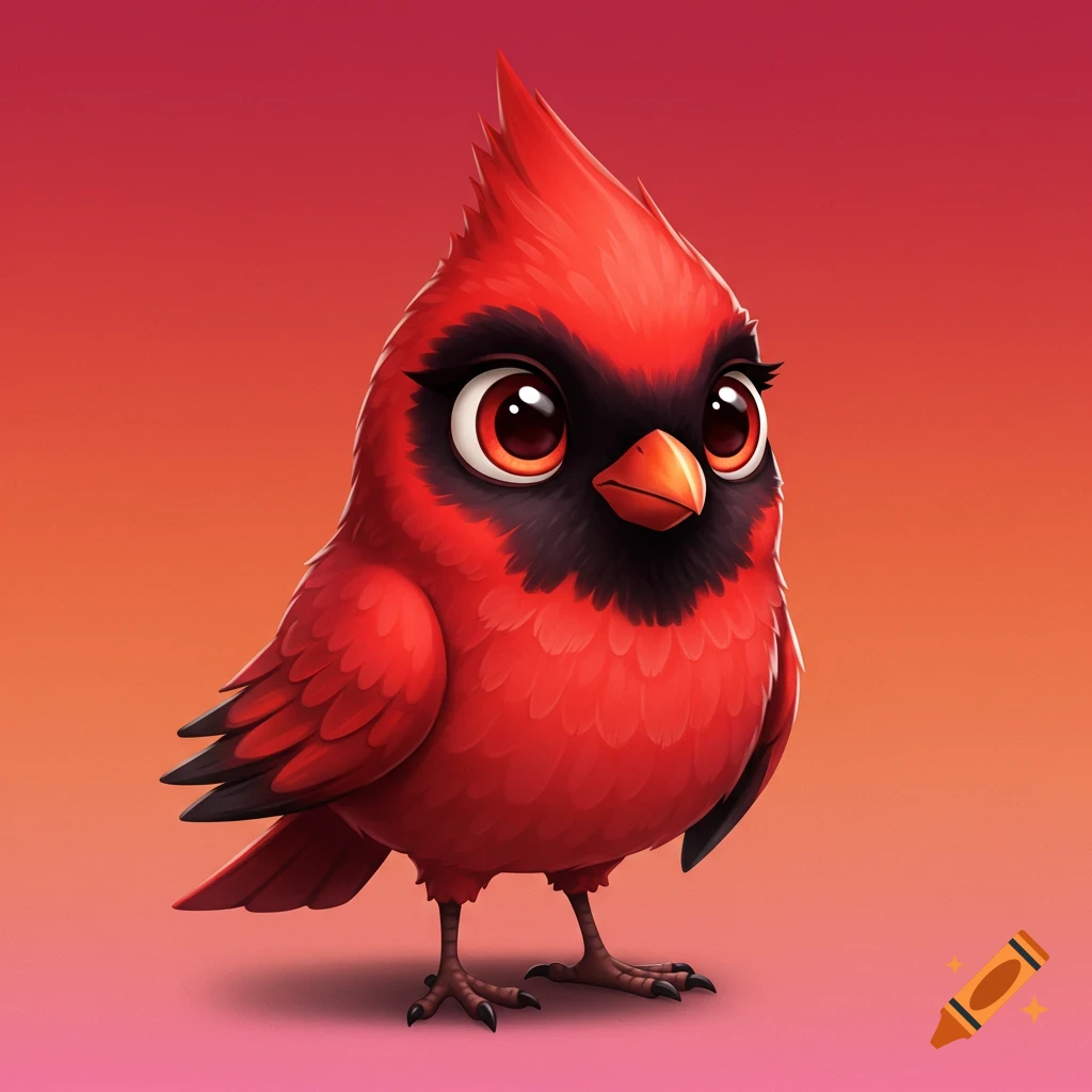 Cartoon red cardinal bird with big eyes