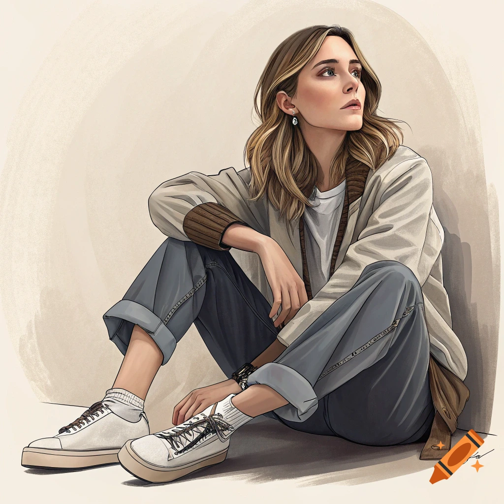 Illustration of a woman sitting on the floor in casual clothes