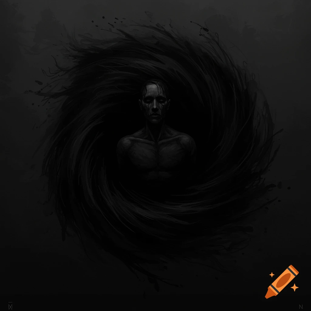 A dark figure emerges from a swirling black void.