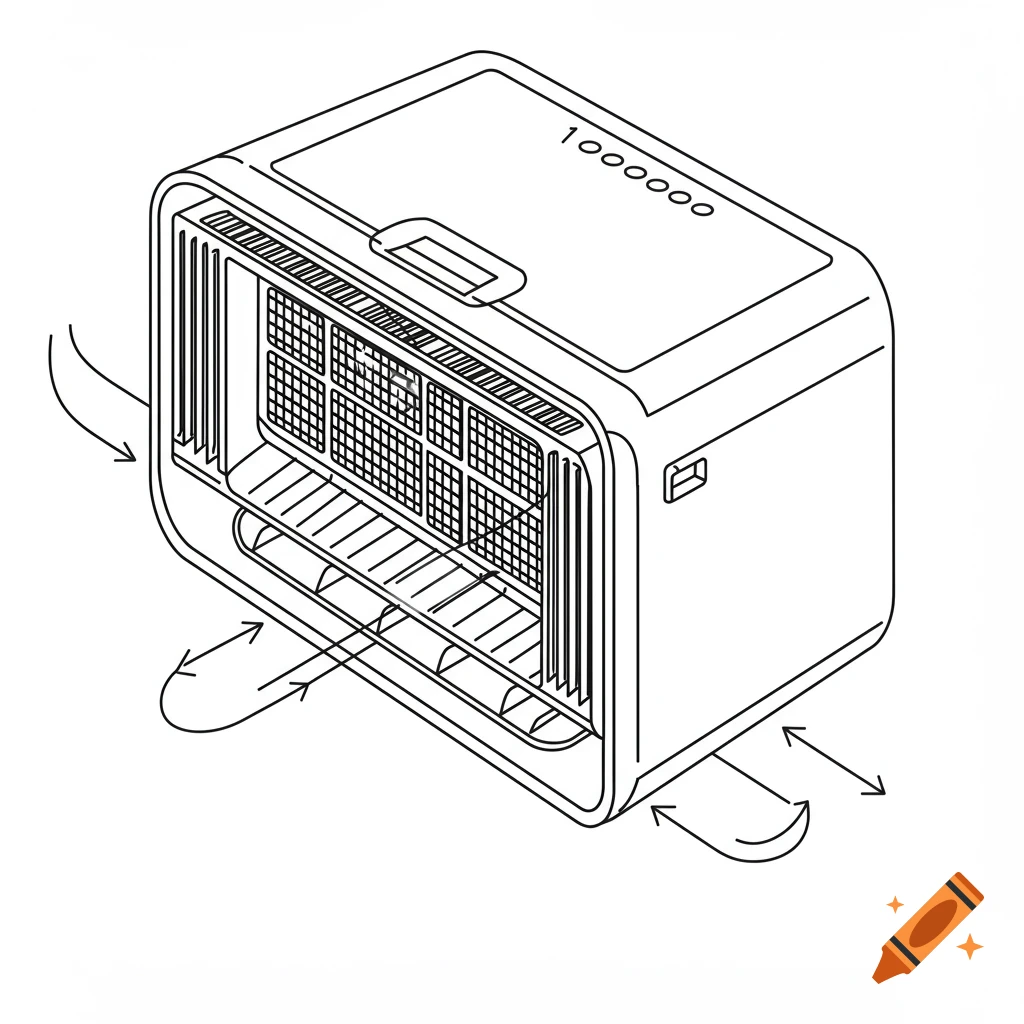 Line art diagram of an air cleaner with airflow arrows and number label.