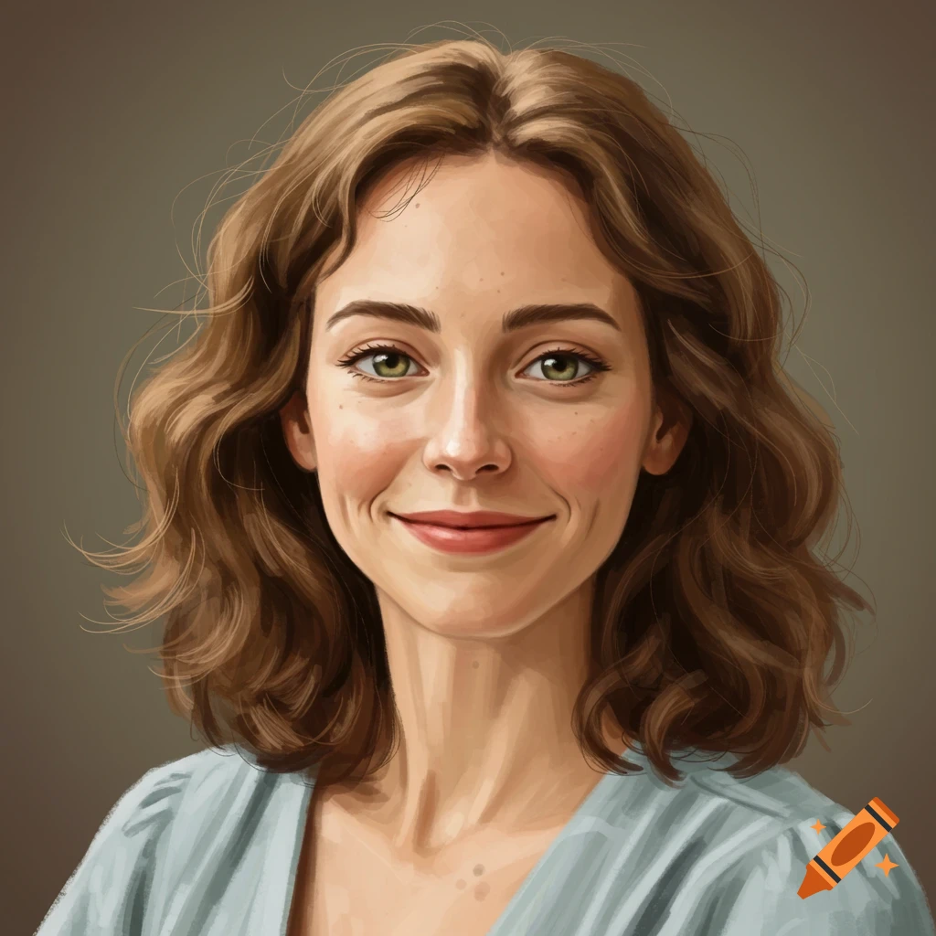 Portrait of a smiling woman with brown hair and green eyes.