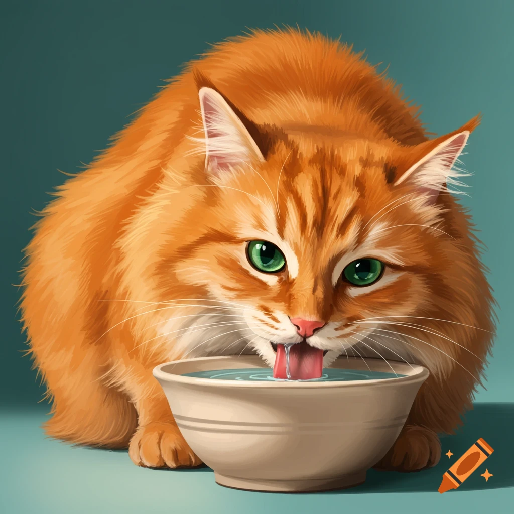 An orange cat drinking water from a bowl.
