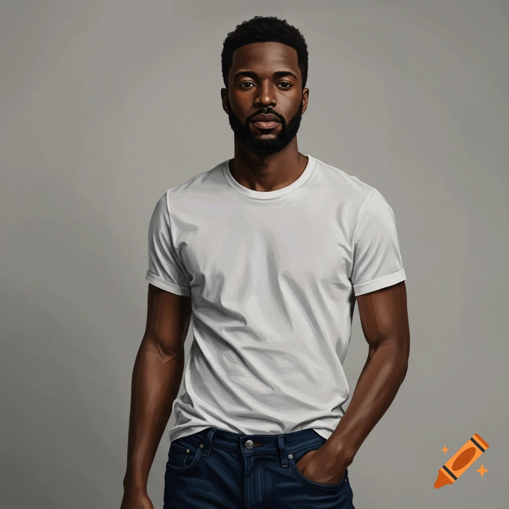 A Black man in a white t-shirt and jeans