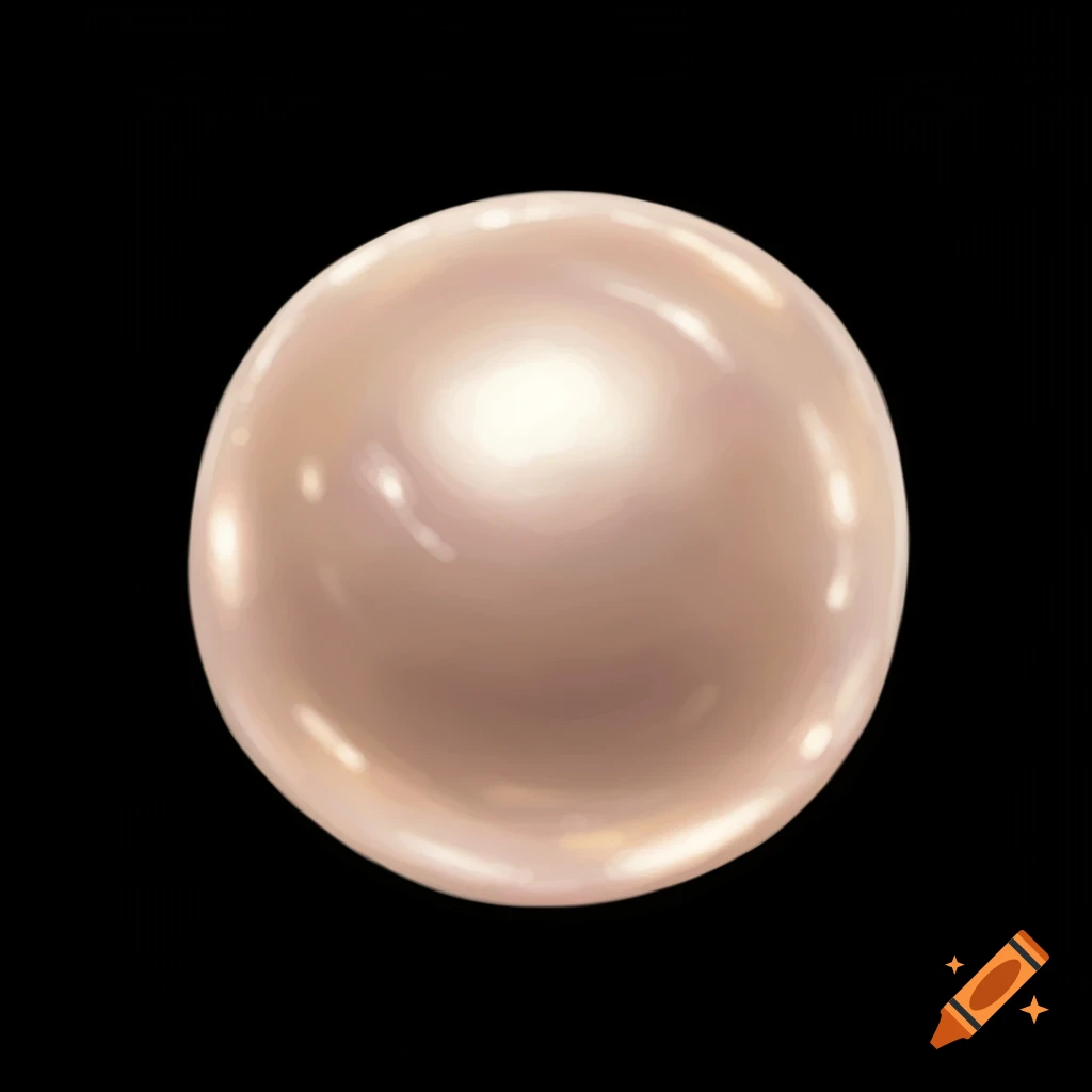 A close-up of a shimmering pinkish pearl against a black background.