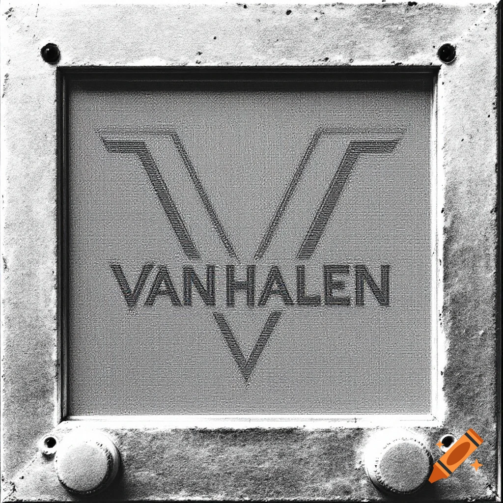 Van Halen logo drawn on an Etch A Sketch screen in black and white