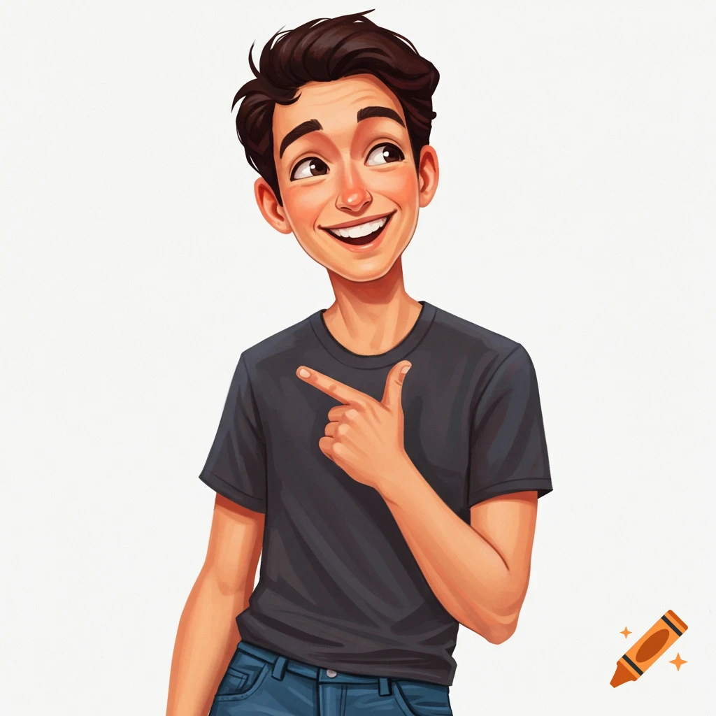 Stylized image of a young man smiling and pointing
