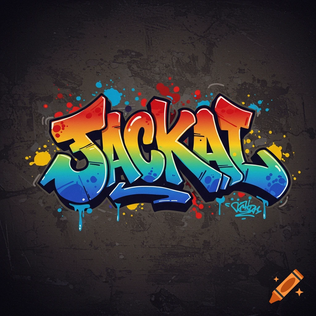 Colorful graffiti art spelling the word JACKAL on a dark background.