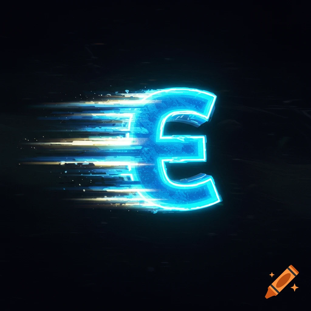 Glowing blue letter E with speed trails on a dark background.