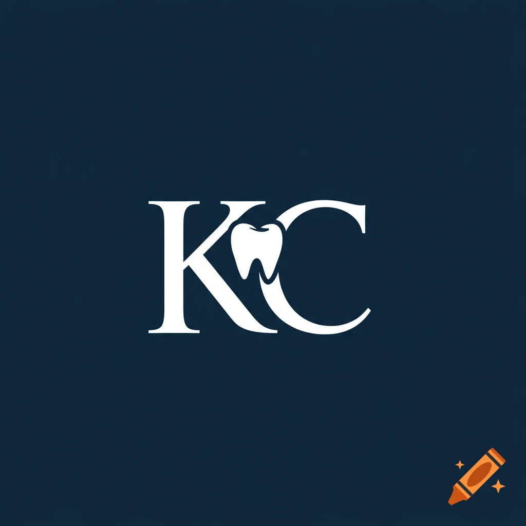 Logo with white letters KC and a tooth icon on a dark blue background
