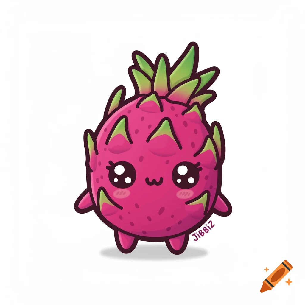 Cute cartoon dragon fruit character.