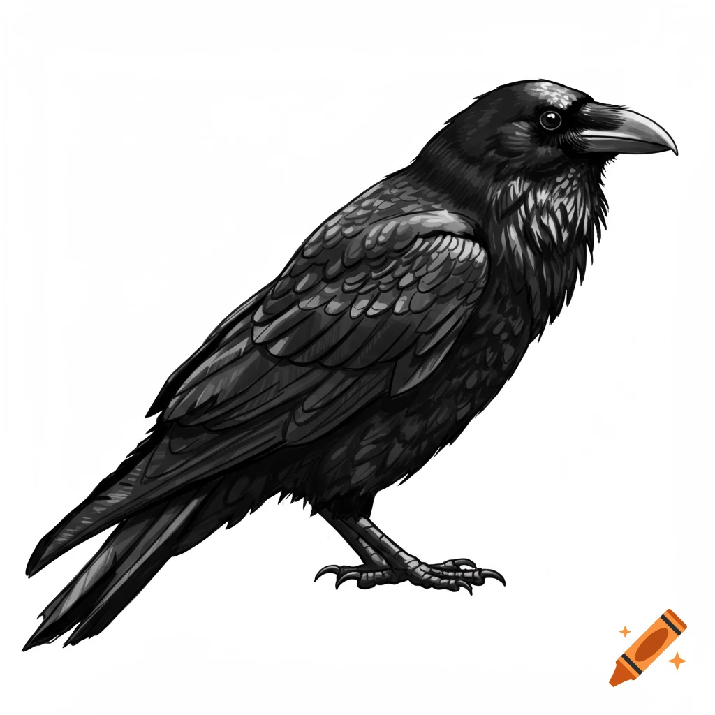 Digital illustration of a black raven.