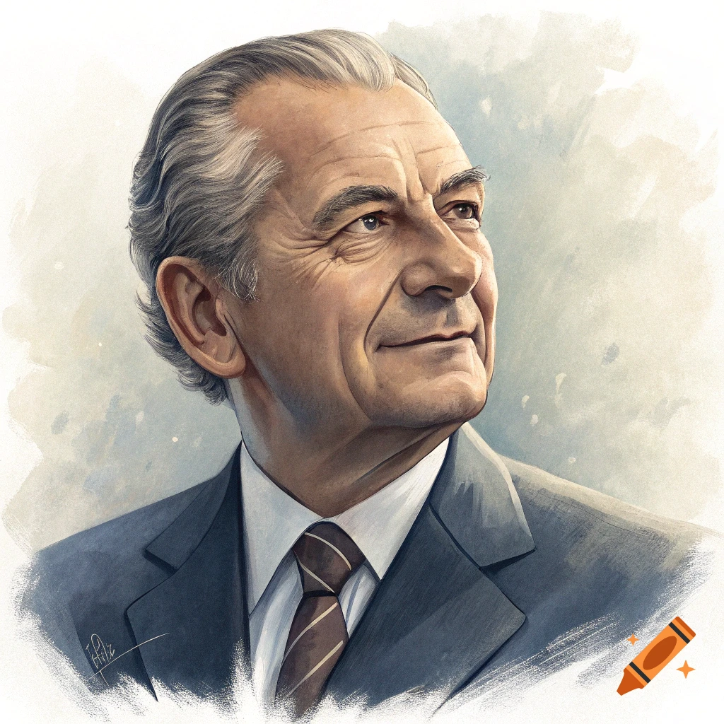 Watercolor portrait of a man in a suit looking up and right